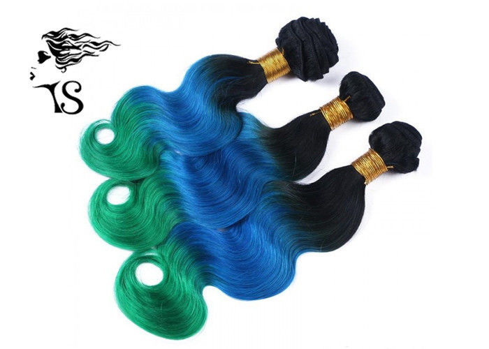 1B / Blue / Green 3 Color Ombre Human Hair Extensions 8A With Ukraine European Hair